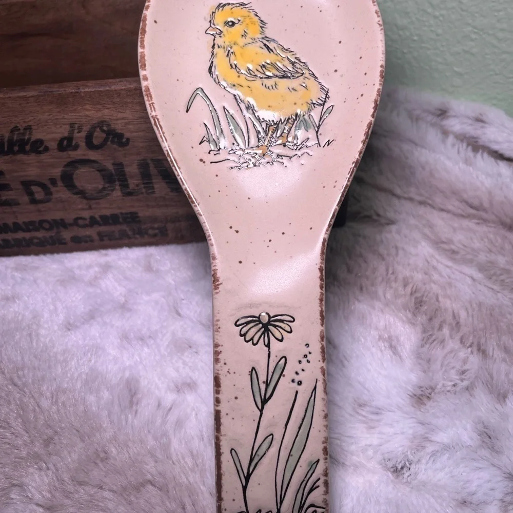 Spectrum Designz Spring Easter Chick w/Flowers Ceramic 9” Spoon Rest - Picture 1 of 10